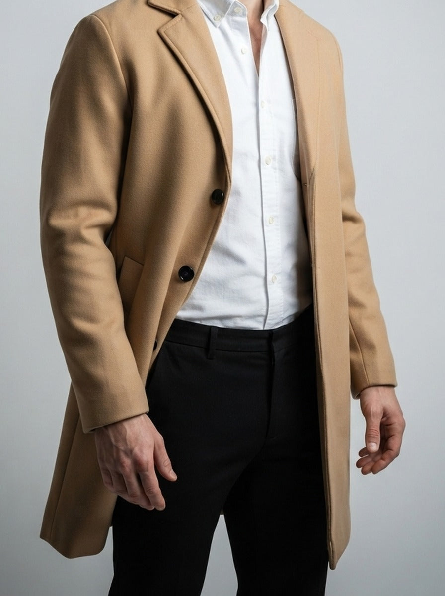 Men's Autumn Notch Lapel Single Breasted Wool Overcoat