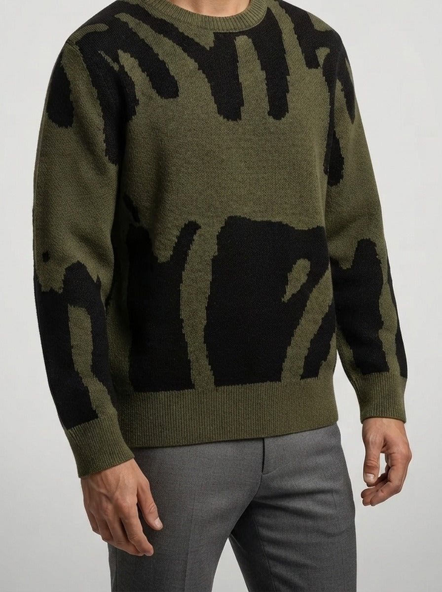Men's Autumn Patterned Chunky Knit Crew Neck Jumper