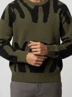 Men's Autumn Patterned Chunky Knit Crew Neck Jumper