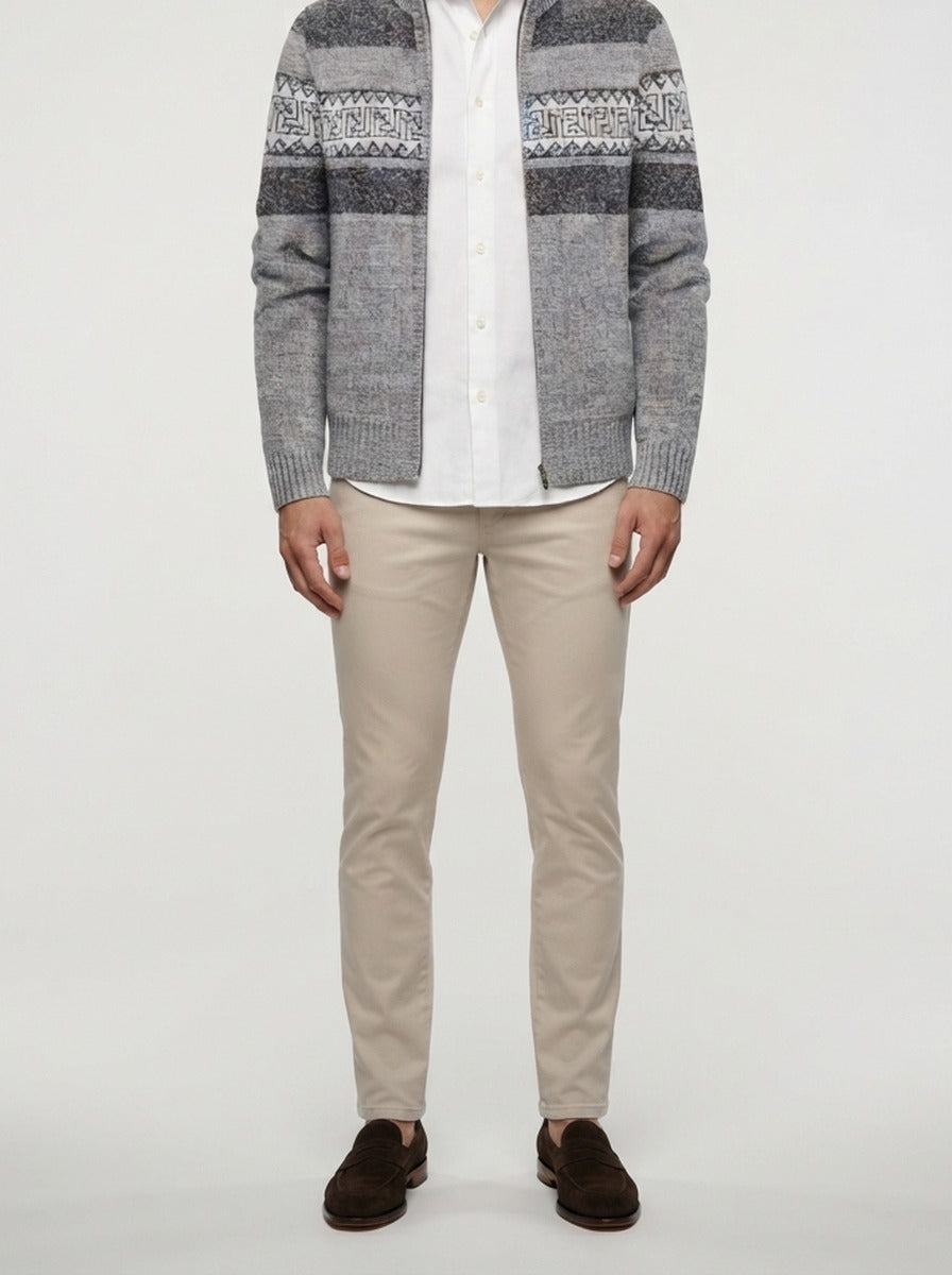 Men's Autumn Patterned Knit Zip-Up Jumper