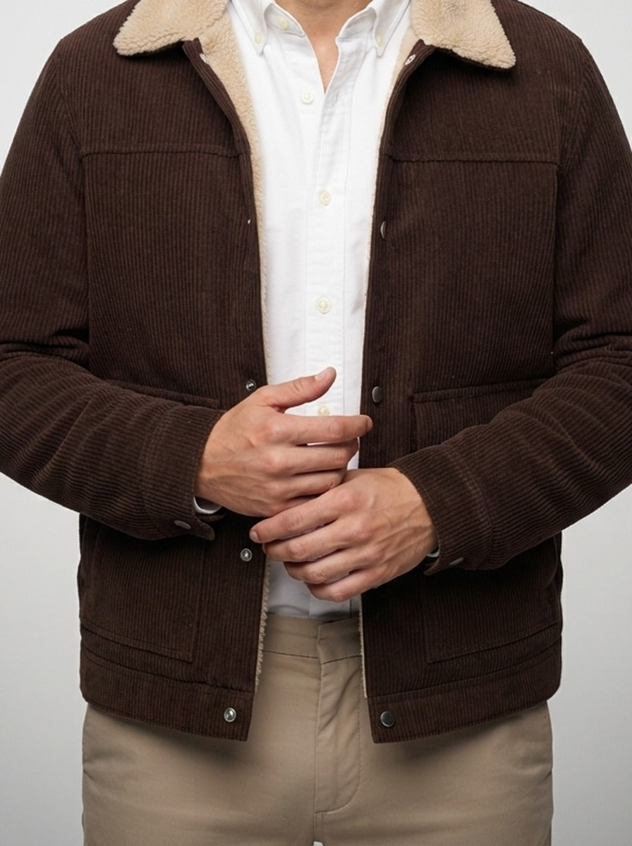 Men's Autumn Pile Collar Corduroy Trucker Jacket