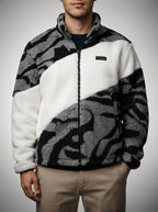 Men's Autumn Plush Zebra Print Fleece Jacket with Stand Collar