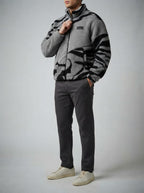 Men's Autumn Plush Zebra Print Fleece Jacket with Stand Collar