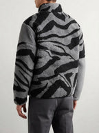 Men's Autumn Plush Zebra Print Fleece Jacket with Stand Collar
