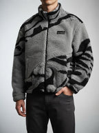 Men's Autumn Plush Zebra Print Fleece Jacket with Stand Collar