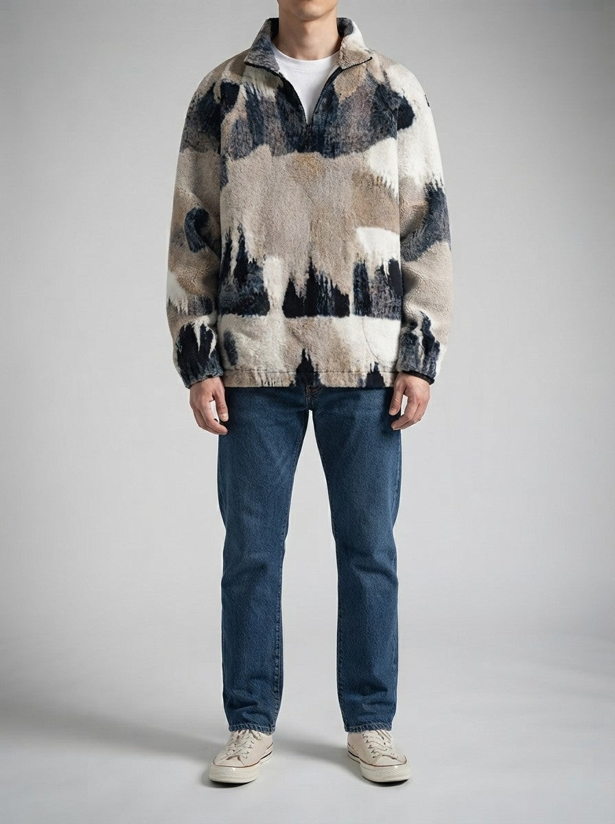 Men's Autumn Printed Fleece Quarter Zip Pullover