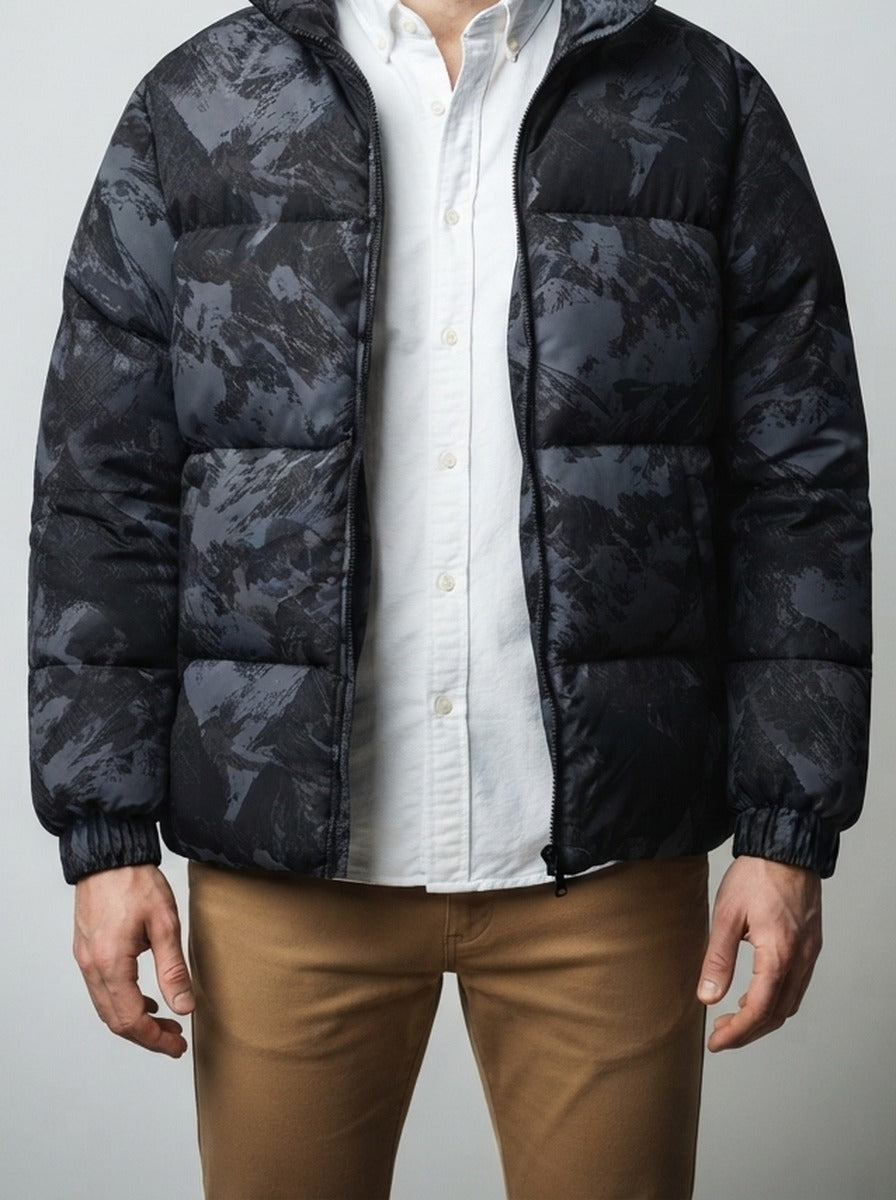 Men's Autumn Printed Stand Collar Puffer Jacket