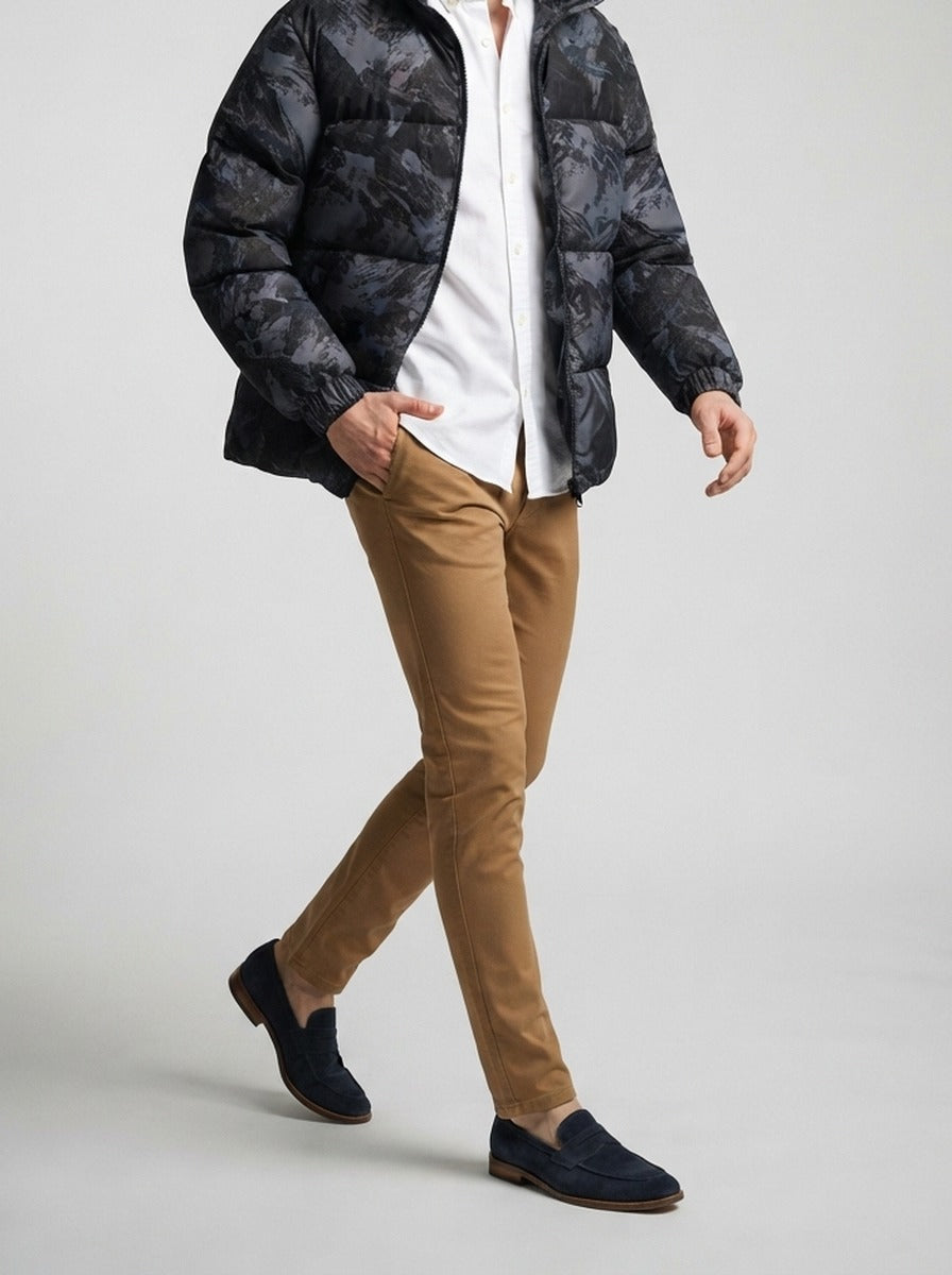 Men's Autumn Printed Stand Collar Puffer Jacket
