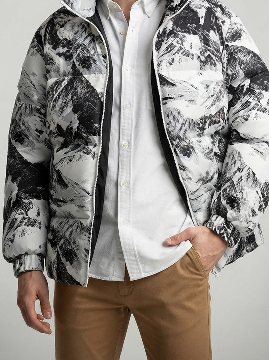 Men's Autumn Printed Stand Collar Puffer Jacket