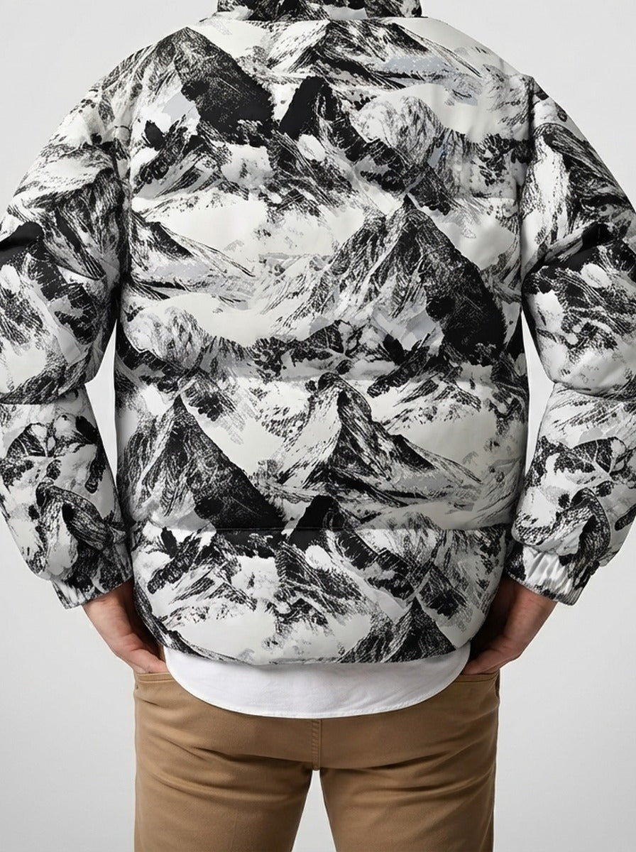 Men's Autumn Printed Stand Collar Puffer Jacket
