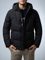 Men's Autumn Quilted Hooded Puffer Jacket with Zip Chest Pockets