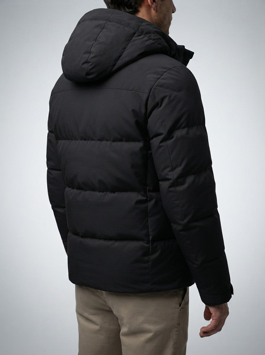 Men's Autumn Quilted Hooded Puffer Jacket with Zip Chest Pockets