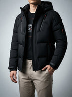 Men's Autumn Quilted Hooded Puffer Jacket with Zip Chest Pockets
