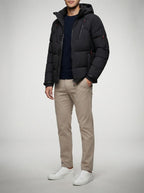 Men's Autumn Quilted Hooded Puffer Jacket with Zip Chest Pockets