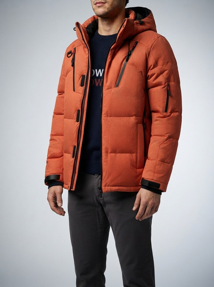 Men's Autumn Quilted Hooded Puffer Jacket with Zip Chest Pockets