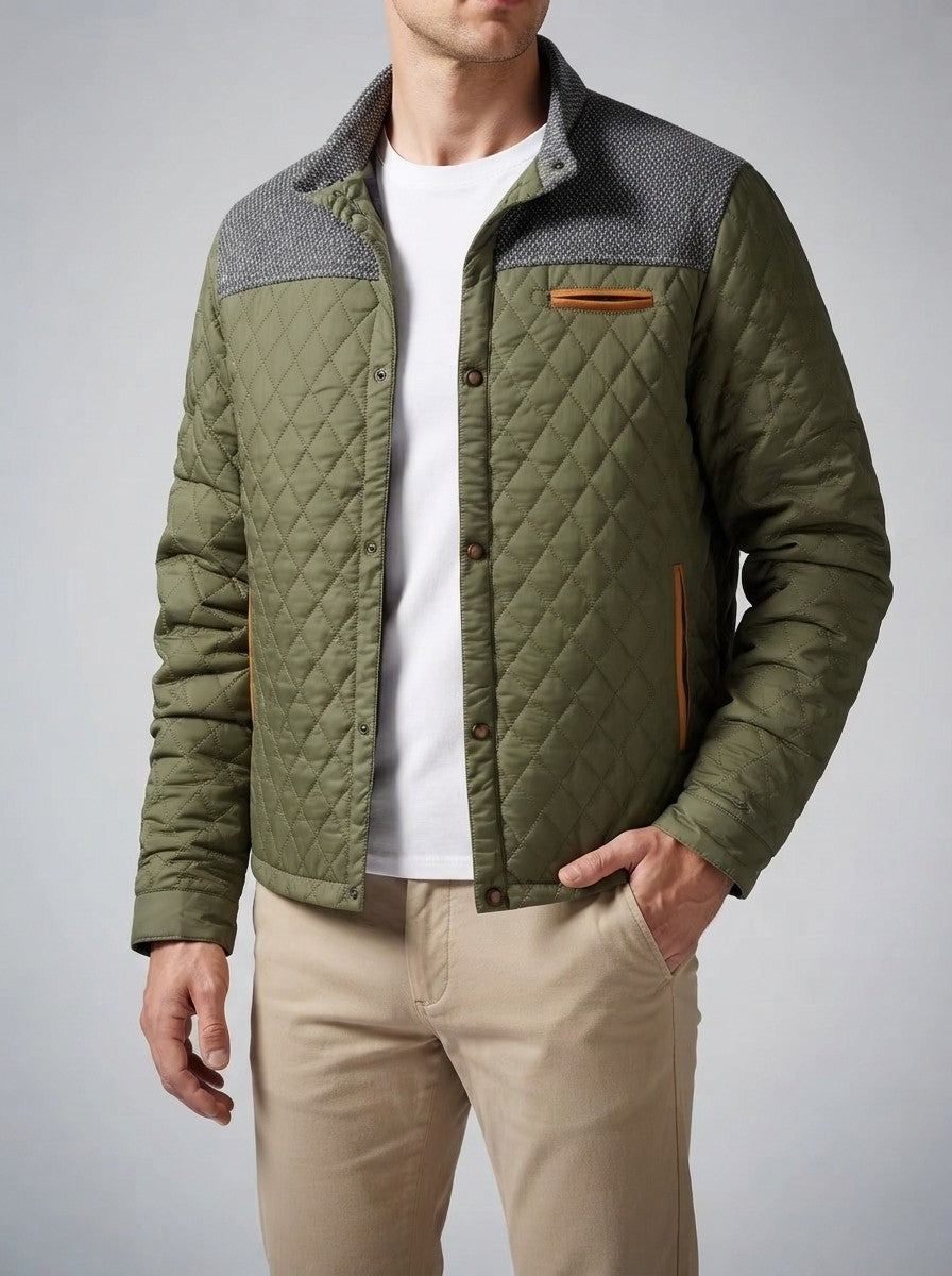 Men's Autumn Quilted Jacket with Contrast Yoke
