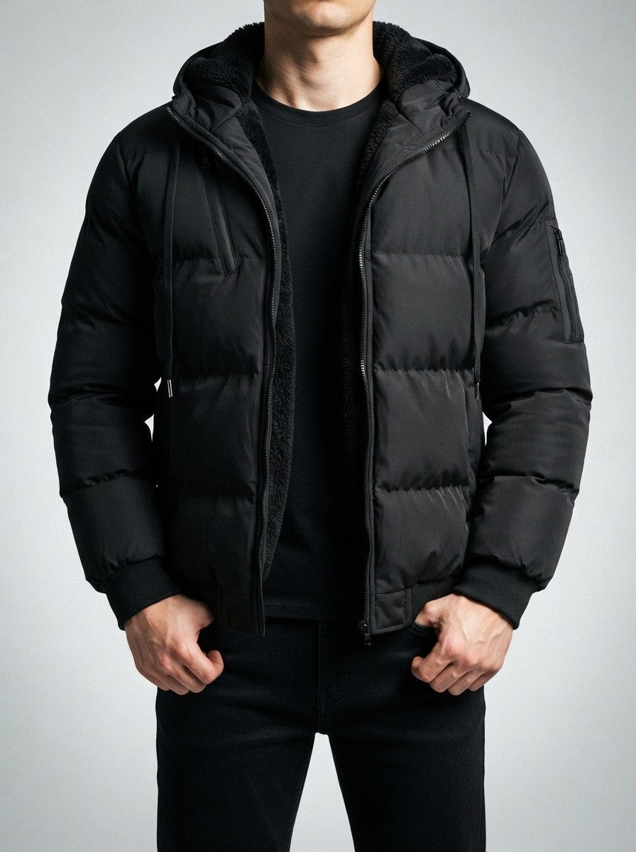 Men's Autumn Quilted Puffer Jacket with Fleece Lined Hood