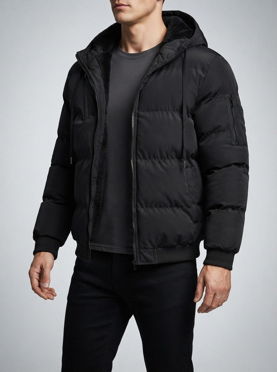 Men's Autumn Quilted Puffer Jacket with Fleece Lined Hood