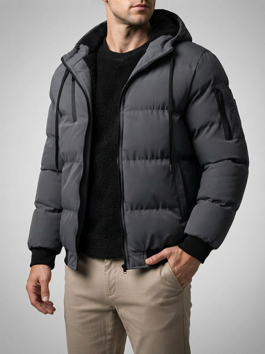 Men's Autumn Quilted Puffer Jacket with Fleece Lined Hood