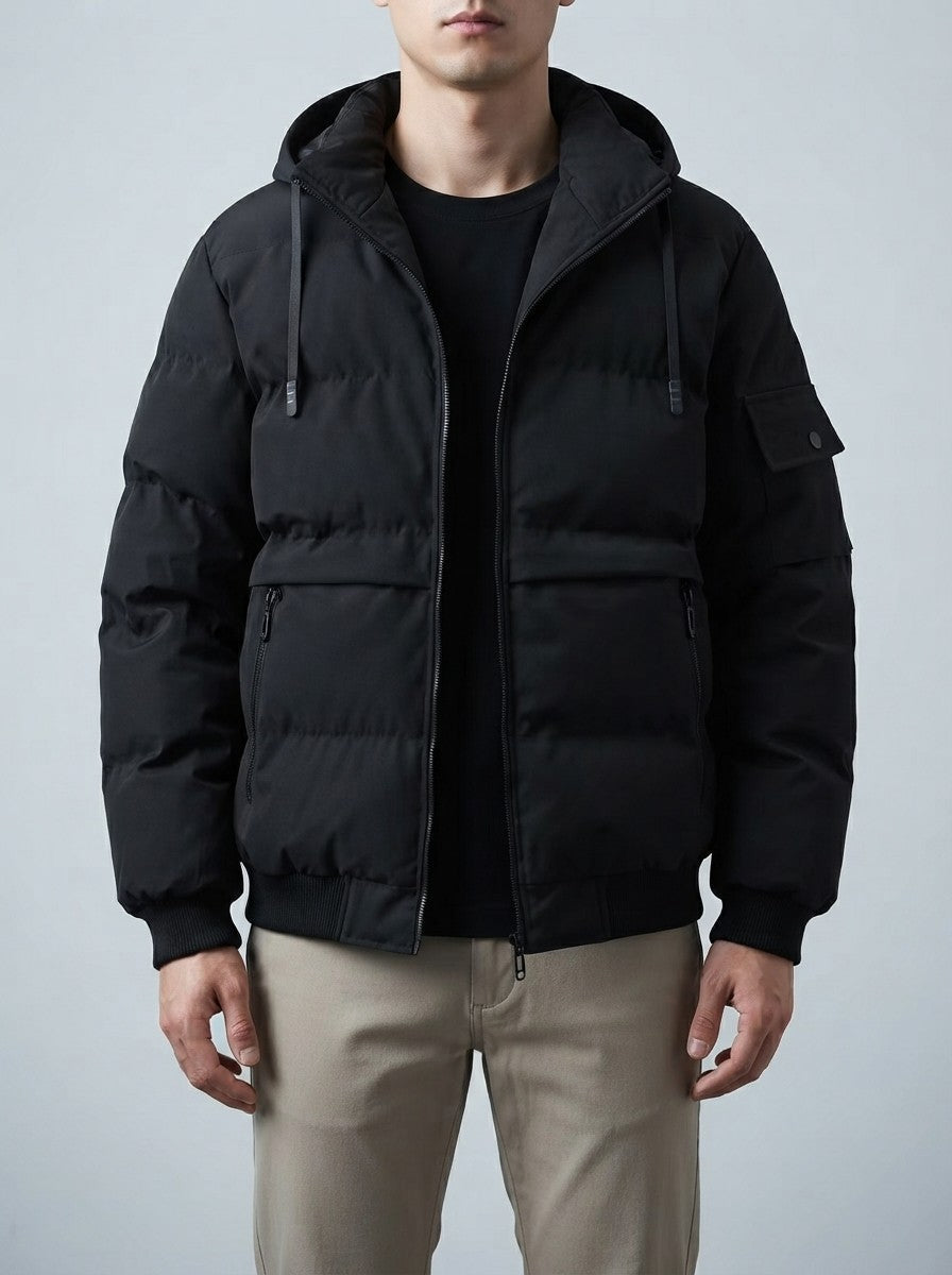 Men's Autumn Quilted Puffer Jacket with Removable Hood