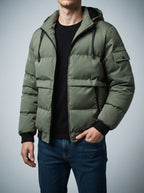 Men's Autumn Quilted Puffer Jacket with Removable Hood