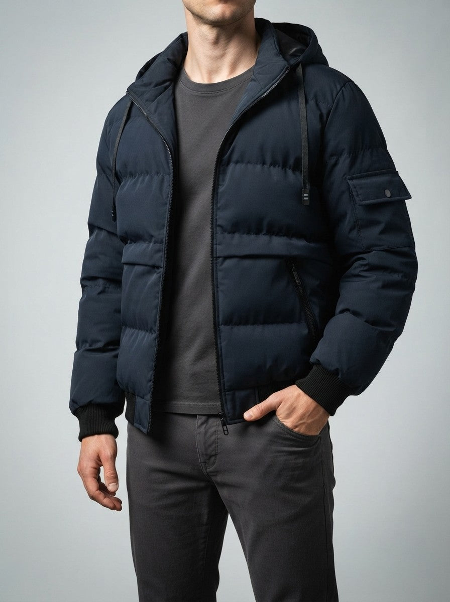 Men's Autumn Quilted Puffer Jacket with Removable Hood