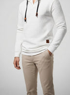 Men's Autumn Quilted Waffle Pullover Hoodie with Kangaroo Pocket