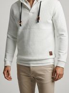 Men's Autumn Quilted Waffle Pullover Hoodie with Kangaroo Pocket