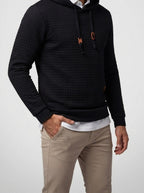 Men's Autumn Quilted Waffle Pullover Hoodie with Kangaroo Pocket