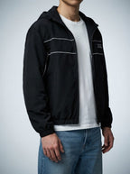 Men's Autumn Relaxed Fit Hooded Windbreaker with Contrast Piping