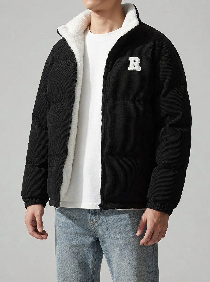 Men's Autumn Reversible Corduroy Puffer Jacket with Borg Lining