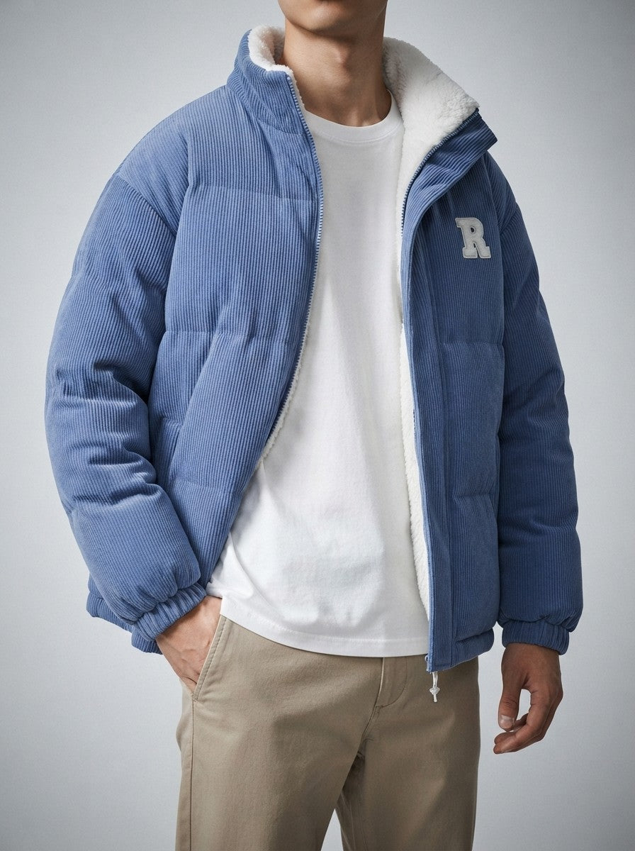 Men's Autumn Reversible Corduroy Puffer Jacket with Borg Lining