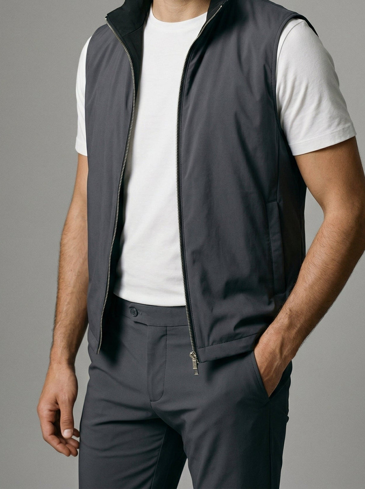 Men's Autumn Reversible Gilet and Slim Trousers Two-Piece Set