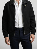 Men's Autumn Ribbed Bomber Jacket with Leather Collar