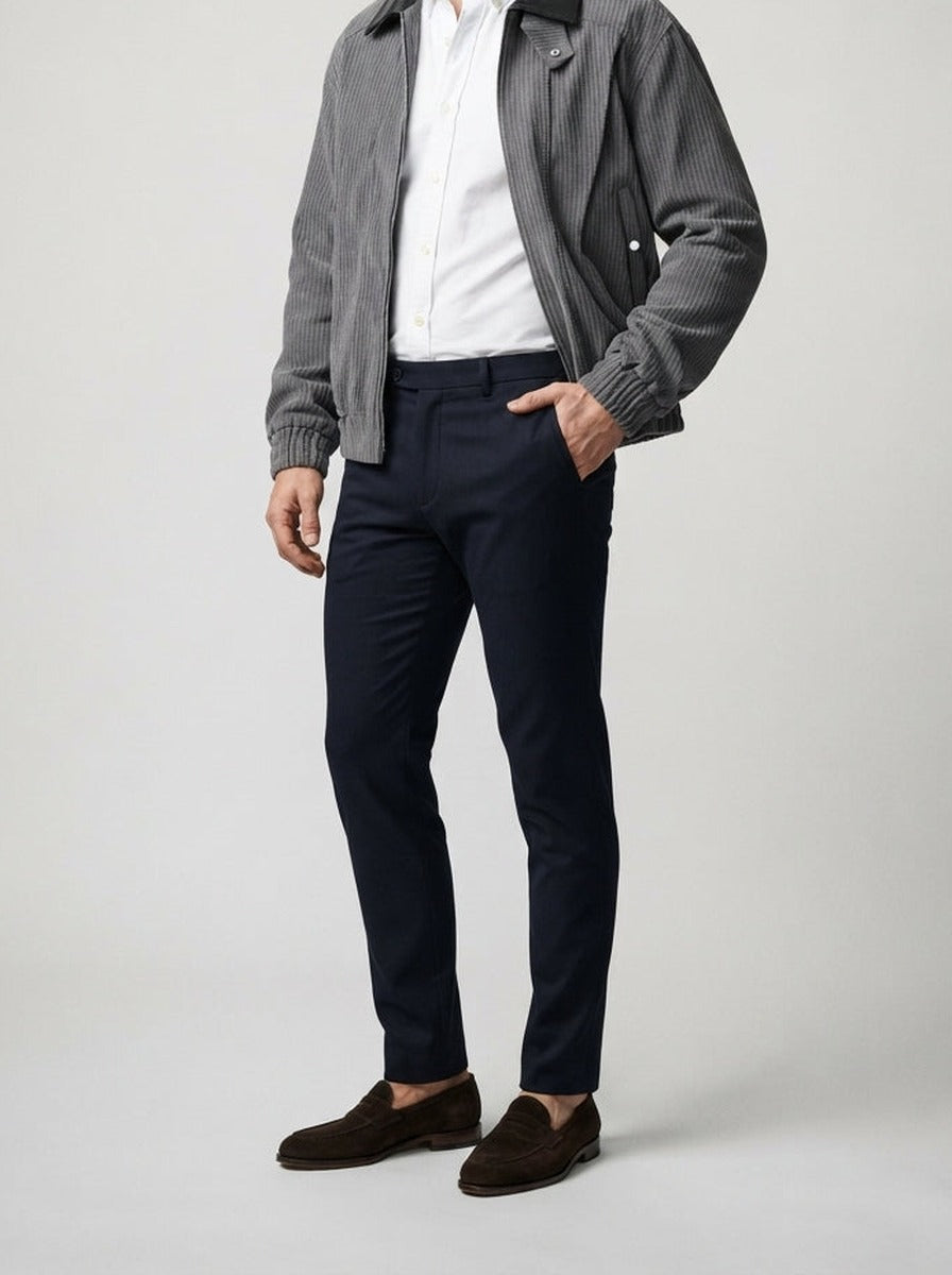 Men's Autumn Ribbed Bomber Jacket with Leather Collar