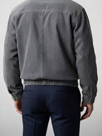Men's Autumn Ribbed Bomber Jacket with Leather Collar