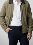 Men's Autumn Ribbed Bomber Jacket with Leather Collar
