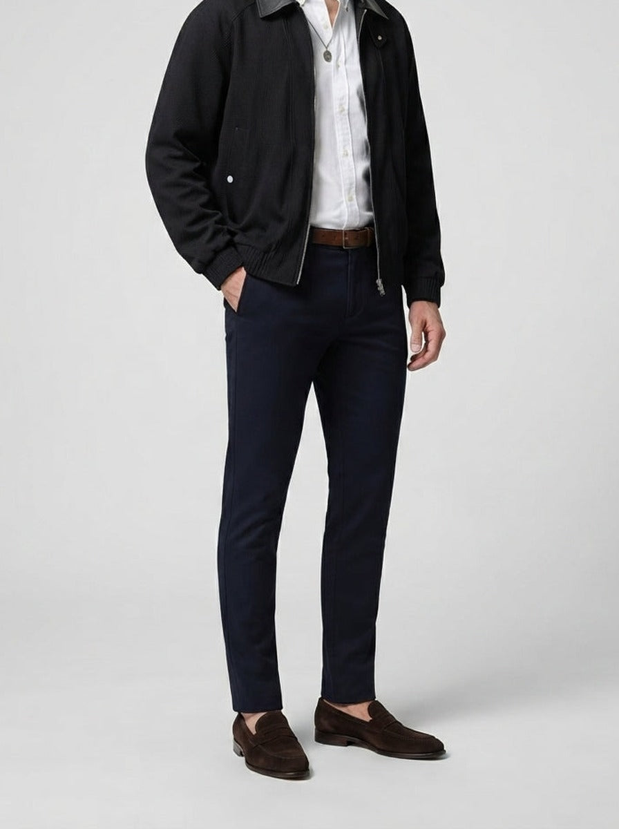 Men's Autumn Ribbed Bomber Jacket with Leather Collar