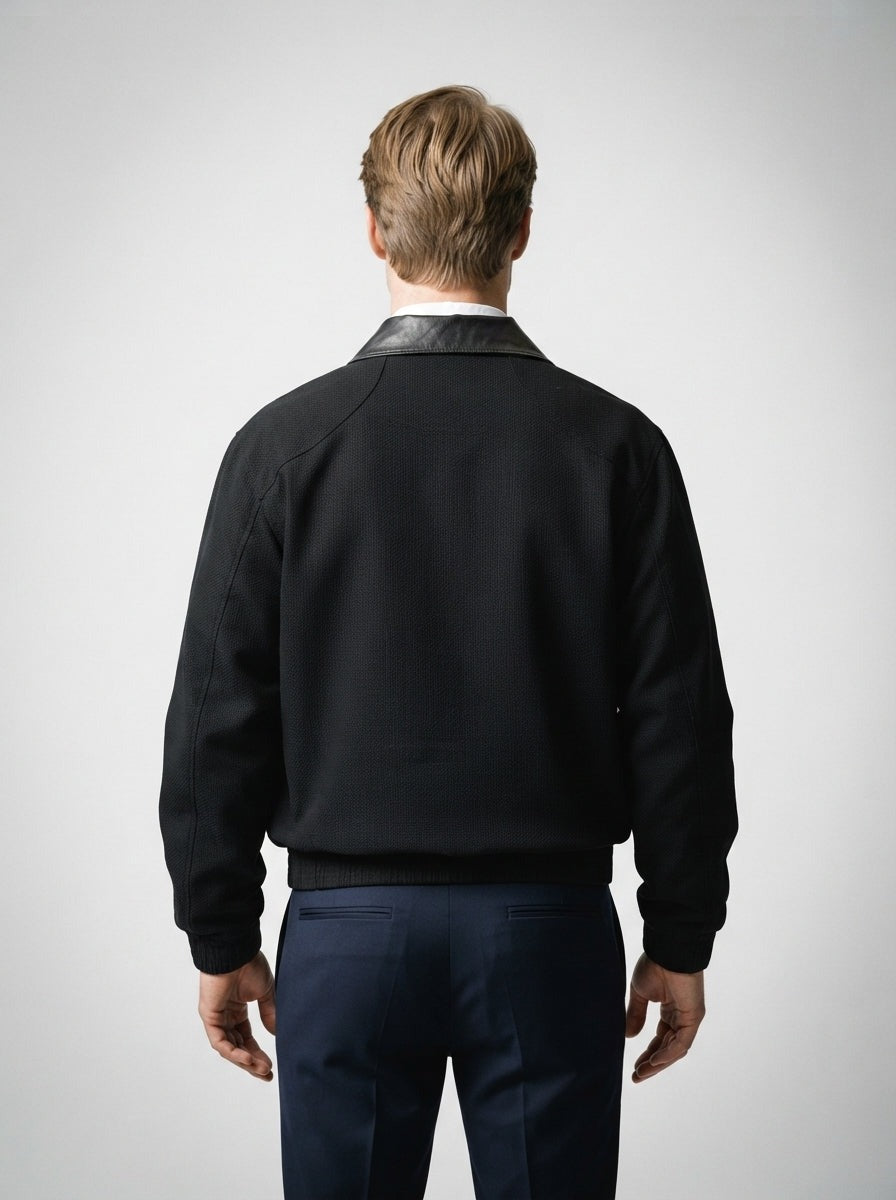 Men's Autumn Ribbed Bomber Jacket with Leather Collar