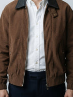 Men's Autumn Ribbed Bomber Jacket with Leather Collar