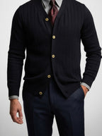 Men's Autumn Ribbed Button Cardigan with V-Neck