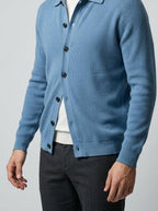Men's Autumn Ribbed Collared Cardigan with Button Front