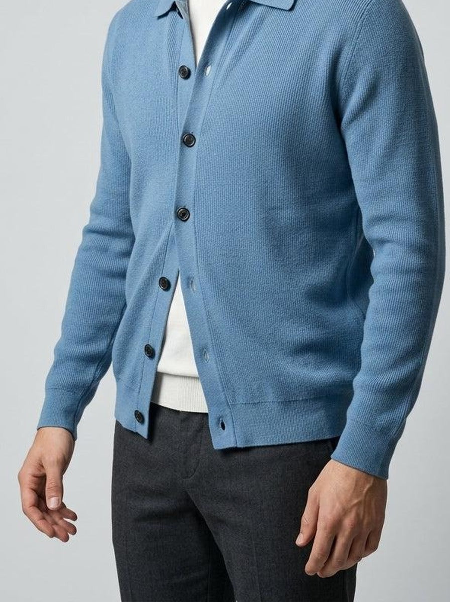 Men's Autumn Ribbed Collared Cardigan with Button Front