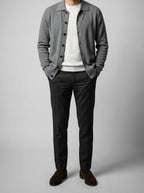 Men's Autumn Ribbed Collared Cardigan with Button Front