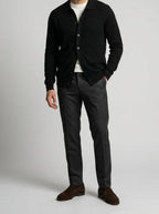 Men's Autumn Ribbed Collared Cardigan with Button Front