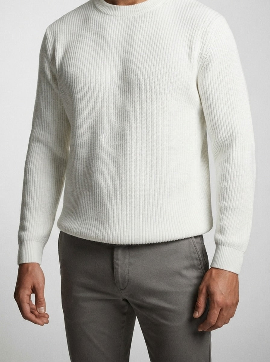 Men's Autumn Ribbed Jumper with Crew Neck