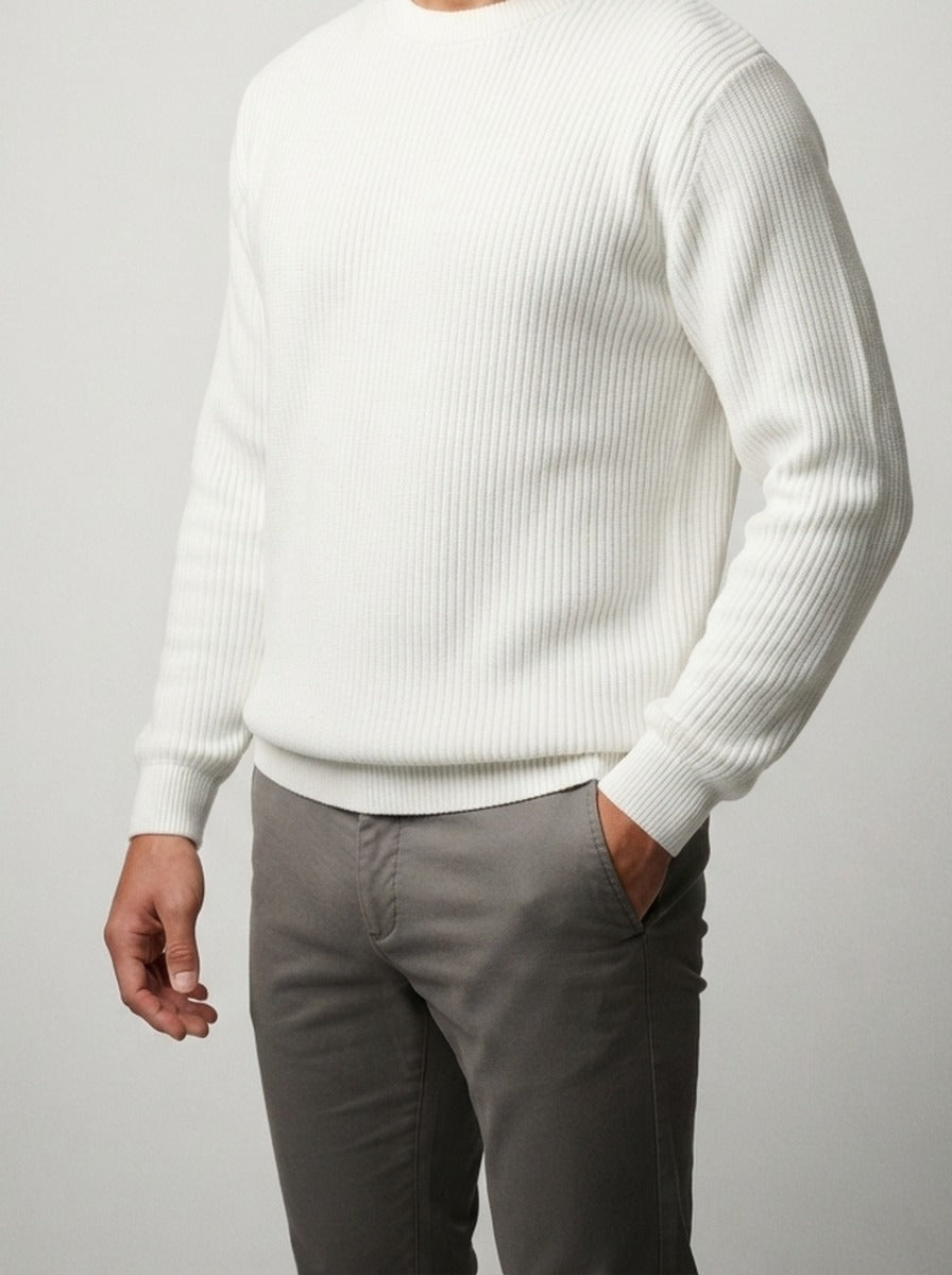 Men's Autumn Ribbed Jumper with Crew Neck