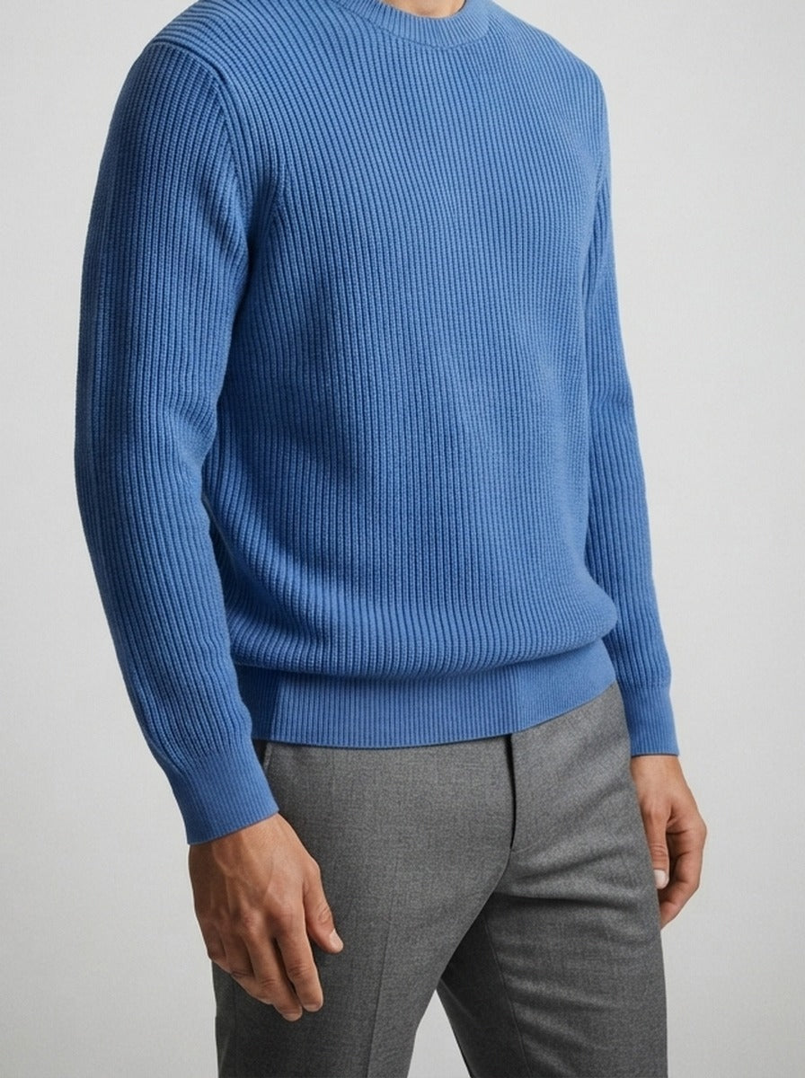 Men's Autumn Ribbed Jumper with Crew Neck