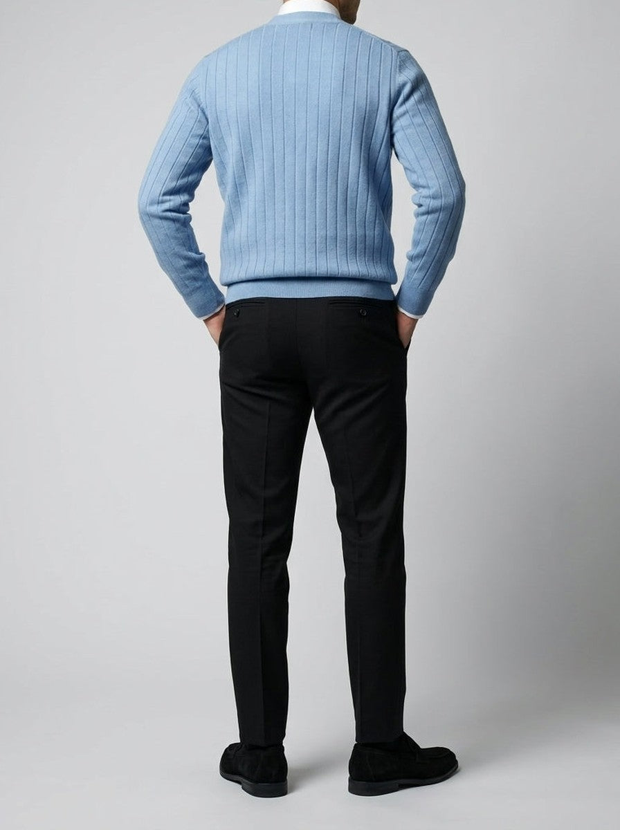Men's Autumn Ribbed Knit Cardigan with Button Front and V-Neck