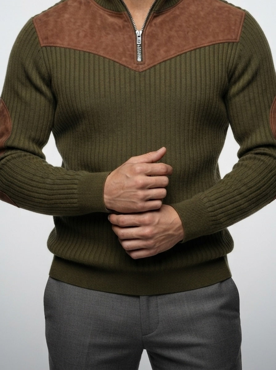 Men's Autumn Ribbed Knit Half Zip Jumper